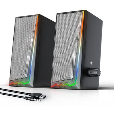 Uakinat Computer Speakers, Desktop Speakers with Various Colorful LED, Gaming Speakers with Volume Control,for PC, AC Adapter Powered and 3.5mm AUX-in Computer Speakers Uakinat Computer Speakers, Desktop Speakers with Various Colorful LED, Gaming Speakers with Volume Control,for PC, AC Adapter Powered and 3.5mm AUX-in Computer Speakers
