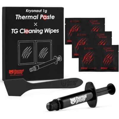 Thermal Grizzly Kryonaut 1 Gram Extremely High Performance Thermal Paste + 12 Cleaning Wipes 6 Wet & 6 Dry for Demanding Applications and Overclocking CPU/GPU/PS4/PS5/Xbox Thermal Grizzly Kryonaut 1 Gram Extremely High Performance Thermal Paste + 12 Cleaning Wipes 6 Wet & 6 Dry for Demanding Applications and Overclocking CPU/GPU/PS4/PS5/Xbox
