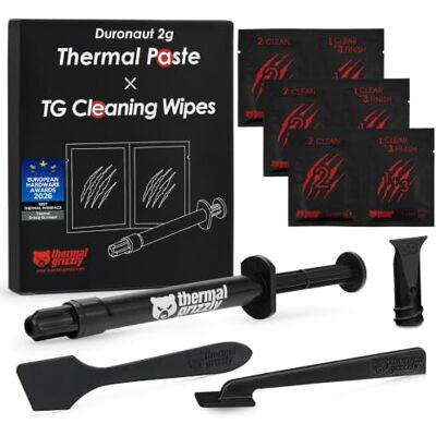 Thermal Grizzly Duronaut 2 Gram Enhanced Durability & High Performance Thermal Paste for Maximum Conductivity While Overclocking CPU/GPU/PS4/PS5/Xbox with 12 Cleaning Wipes 6 Wet & 6 Dry Thermal Grizzly Duronaut 2 Gram Enhanced Durability & High Performance Thermal Paste for Maximum Conductivity While Overclocking CPU/GPU/PS4/PS5/Xbox with 12 Cleaning Wipes 6 Wet & 6 Dry