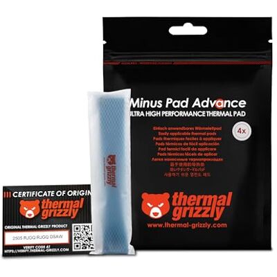 Thermal Grizzly Minus Pad Advance 4x 120x20x1.5 mm Thermal Pad GPU NVME Very good thermal conductivity, GPU, SSD, VRAM, 100x100 and 120x20 mm, flexible, non-curing, non-conductive Thermal Grizzly Minus Pad Advance 4x 120x20x1.5 mm Thermal Pad GPU NVME Very good thermal conductivity, GPU, SSD, VRAM, 100x100 and 120x20 mm, flexible, non-curing, non-conductive