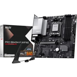 MSI PRO B840M-P WIFI6E Motherboard, mATX Supports AMD Ryzen 9000/8000 / 7000 Processors, AM5 DDR5 Memory Boost (8000+ MT/s OC), PCIe 4.0 x16, M.2 Gen4, Wi-Fi 6E, 2.5G LAN MSI PRO B840M-P WIFI6E Motherboard, mATX Supports AMD Ryzen 9000/8000 / 7000 Processors, AM5 DDR5 Memory Boost (8000+ MT/s OC), PCIe 4.0 x16, M.2 Gen4, Wi-Fi 6E, 2.5G LAN