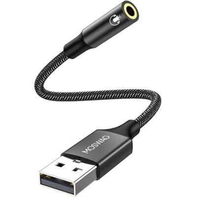MOSWAG USB to Audio Jack Adapter 0.65Feet/20cm,External Sound Card Jack Audio Adapter with 3.5mm Aux Stereo Converter Compatible with Headset,PC,Laptop,Linux,Desktops,PS4 and More Device MOSWAG USB to Audio Jack Adapter 0.65Feet/20cm,External Sound Card Jack Audio Adapter with 3.5mm Aux Stereo Converter Compatible with Headset,PC,Laptop,Linux,Desktops,PS4 and More Device