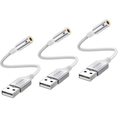 MOSWAG USB to Audio Jack Adapter (3 Pack),External Sound Card Jack Audio Adapter with 3.5mm Aux Stereo Converter Compatible with Headset,PC,Laptop,Linux,Desktops,PS4 and More Device MOSWAG USB to Audio Jack Adapter (3 Pack),External Sound Card Jack Audio Adapter with 3.5mm Aux Stereo Converter Compatible with Headset,PC,Laptop,Linux,Desktops,PS4 and More Device
