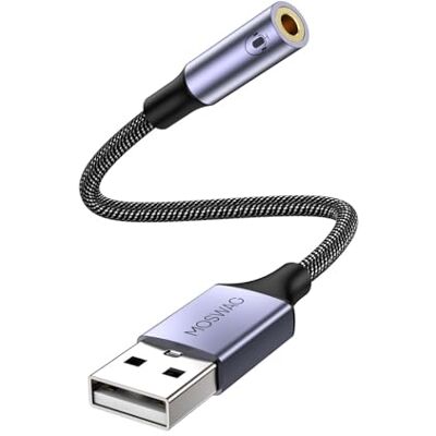 MOSWAG USB to 3.5mm Jack Audio Adapter, DAC USB External Sound Card TRRS Nylon Braided Headphone Jack to USB Adapter, Aluminum USB to Aux Adapter for PC Laptop PS5 PS4 Switch MacBook Linux etc MOSWAG USB to 3.5mm Jack Audio Adapter, DAC USB External Sound Card TRRS Nylon Braided Headphone Jack to USB Adapter, Aluminum USB to Aux Adapter for PC Laptop PS5 PS4 Switch MacBook Linux etc