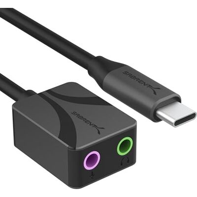 SABRENT USB-C to 3.5mm Audio Adapter, Sound Card 24-Bit/96kHz Hi-Res Mic & Headphone Jacks, Plug & Play Type-C DAC for Headsets, Gaming, Streaming (AU-UCMA) SABRENT USB-C to 3.5mm Audio Adapter, Sound Card 24-Bit/96kHz Hi-Res Mic & Headphone Jacks, Plug & Play Type-C DAC for Headsets, Gaming, Streaming (AU-UCMA)