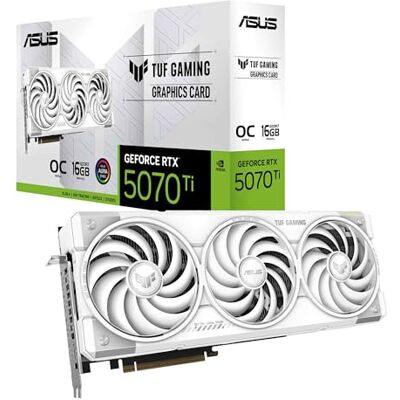 Asus TUF Gaming GeForce RTX 5070 Ti 16GB GDDR7 White OC Edition Gaming Graphics Card (PCIe 5.0, HDMI/DP 2.1, 3.125 slot, military grade components, protective PCB coating, axial tech fans) Asus TUF Gaming GeForce RTX 5070 Ti 16GB GDDR7 White OC Edition Gaming Graphics Card (PCIe 5.0, HDMI/DP 2.1, 3.125 slot, military grade components, protective PCB coating, axial tech fans)