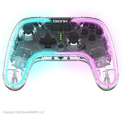 BIONIK RGB Wireless Controller for Nintendo Switch & PC Games Transparent Shell with Rainbow Lighting Effects Programmable Macro Buttons & 40-Hour Battery Switch Controller with Motion Controls BIONIK RGB Wireless Controller for Nintendo Switch & PC Games Transparent Shell with Rainbow Lighting Effects Programmable Macro Buttons & 40-Hour Battery Switch Controller with Motion Controls
