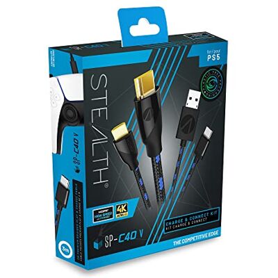 STEALTH SP-C40V Connect & Charge Kit Including 2 Meter, Braided 4k/8k Ultra HD Cable and Controller Cable Compatible with PS5 STEALTH SP-C40V Connect & Charge Kit Including 2 Meter, Braided 4k/8k Ultra HD Cable and Controller Cable Compatible with PS5
