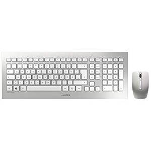 CHERRY DW 8000, Wireless Desktop Set, German Layout (QWERTZ), Battery-Operated, Ultra-Flat Keyboard, 3 Key Mouse with Infra-Red Sensor, Silver/White