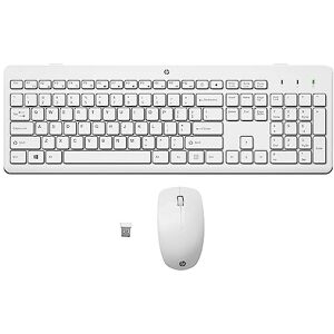 HP 230 Wireless Mouse and Keyboard Combo Quiet and comfortable keystrokes Number Pad QWERTY UK Layout 1600 DPI Optical Mouse Sensor 2.4GHz Wireless USB dongle included White HP 230 Wireless Mouse and Keyboard Combo Quiet and comfortable keystrokes Number Pad QWERTY UK Layout 1600 DPI Optical Mouse Sensor 2.4GHz Wireless USB dongle included White