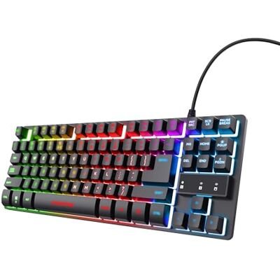GXTrust Thado TKL Gaming Keyboard QWERTY UK Layout, Black Compact Tenkeyless Design (80 Percent), Multicolour LED Lighting, Anti-Ghosting, 1.8m USB Cable, Membrane, PC Mac Laptop GXTrust Thado TKL Gaming Keyboard QWERTY UK Layout, Black Compact Tenkeyless Design (80 Percent), Multicolour LED Lighting, Anti-Ghosting, 1.8m USB Cable, Membrane, PC Mac Laptop