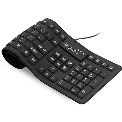 sungwoo Foldable Silicone Keyboard USB Wired Standard Waterproof Rollup Keyboard for PC Notebook Laptop, Full Size (Black) sungwoo Foldable Silicone Keyboard USB Wired Standard Waterproof Rollup Keyboard for PC Notebook Laptop, Full Size (Black)