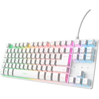 GXTrust 833W Thado TKL Gaming Keyboard UK Layout, Compact Tenkeyless Design (80 Percent), Multicolour LED Lighting, Anti-Ghosting, 1.8m USB Cable, Membrane Wired Keyboard PC Mac Laptop, White GXTrust 833W Thado TKL Gaming Keyboard UK Layout, Compact Tenkeyless Design (80 Percent), Multicolour LED Lighting, Anti-Ghosting, 1.8m USB Cable, Membrane Wired Keyboard PC Mac Laptop, White