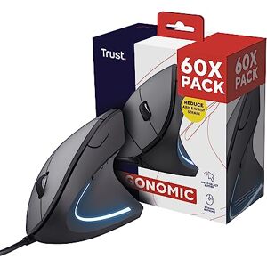 Trust Verto 60 Pack 60x Wired Ergonomic Mouse, Vertical Mouse with LED Illumination, 1000-1600 DPI, 6 Buttons, for Right Hand Users, Computer Mouse for PC and Laptop Black Trust Verto 60 Pack 60x Wired Ergonomic Mouse, Vertical Mouse with LED Illumination, 1000-1600 DPI, 6 Buttons, for Right Hand Users, Computer Mouse for PC and Laptop Black