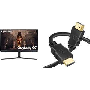 SAMSUNG Odyssey G7 LS28BG700EPXXU 28" 4K UHD Smart Gaming monitor with Speakers & HDMI Cable 3M, iSOUL4k High-Speed Ultra HD HDMI 2.0 Cable, Supports 3D Formats with Audio Return