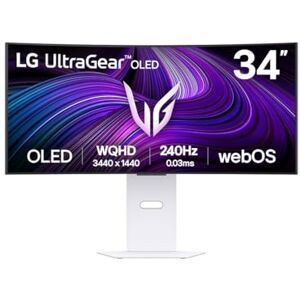 LG UltraGear OLED GX9s SMART Gaming Monitor 34GX90SA-W WOLED UWQHD 1440p Curved 34 Inch, 240Hz, 0.03ms, HDR 400, webOS AI, Speakers, Wi-Fi, Bluetooth, DP1.4, HDMI 2.1, USB-C, White LG UltraGear OLED GX9s SMART Gaming Monitor 34GX90SA-W WOLED UWQHD 1440p Curved 34 Inch, 240Hz, 0.03ms, HDR 400, webOS AI, Speakers, Wi-Fi, Bluetooth, DP1.4, HDMI 2.1, USB-C, White