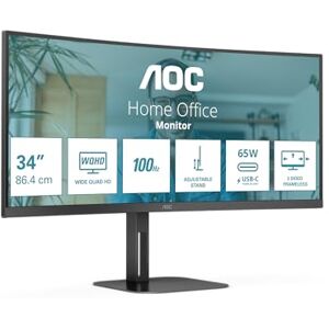 AOC CU34V5C 34 Inch Curved QHD Monitor, 100Hz, VA, USB-C Docking, 65W power delivery, USN Hub, Height Adjust, Speakers (3440 x 1440 @ 100Hz, 300 cd/m² , HDMI 2.0/ DP 1.2 / USB-C 3.2 DP alt mode) AOC CU34V5C 34 Inch Curved QHD Monitor, 100Hz, VA, USB-C Docking, 65W power delivery, USN Hub, Height Adjust, Speakers (3440 x 1440 @ 100Hz, 300 cd/m² , HDMI 2.0/ DP 1.2 / USB-C 3.2 DP alt mode)