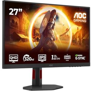 AOC Q27G4SRU 27 inch WQHD Gaming Monitor 320Hz, Fast IPS Panel, 0.3ms MPRT, Adaptive Sync, HDR400, G-Sync Compatible, Height Adjustment, Speakers, (2560x1440 HDMI 2x 2.1 DP 1x 1.4 USB Hub) Black AOC Q27G4SRU 27 inch WQHD Gaming Monitor 320Hz, Fast IPS Panel, 0.3ms MPRT, Adaptive Sync, HDR400, G-Sync Compatible, Height Adjustment, Speakers, (2560x1440 HDMI 2x 2.1 DP 1x 1.4 USB Hub) Black