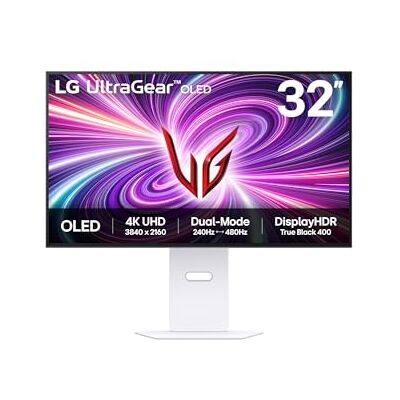 LG UltraGear OLED Gaming Monitor 32GS95UV-W, 32 inch UHD, Dual mode 4K: 240Hz / FHD: 480Hz, 0.03ms Response Time, NVIDIA G-Sync & AMD FreeSync Premium Pro, 7W Stereo speakers, DisplayPort, HDMI 2.1 LG UltraGear OLED Gaming Monitor 32GS95UV-W, 32 inch UHD, Dual mode 4K: 240Hz / FHD: 480Hz, 0.03ms Response Time, NVIDIA G-Sync & AMD FreeSync Premium Pro, 7W Stereo speakers, DisplayPort, HDMI 2.1