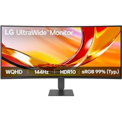 LG UltraWide Monitor 34U620B-B : Curved UWQHD 1440p VA 34 inch, 144Hz, 5ms GtG, HDR10, FreeSync Premium, HAS display, Reader Mode & Flicker Safe, Smart Energy Saving, DP 1.4, HDMI, Black LG UltraWide Monitor 34U620B-B : Curved UWQHD 1440p VA 34 inch, 144Hz, 5ms GtG, HDR10, FreeSync Premium, HAS display, Reader Mode & Flicker Safe, Smart Energy Saving, DP 1.4, HDMI, Black