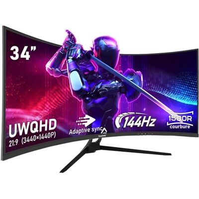 Gawfolk Ultra Large 34 Inch 1500R Curved 144Hz Gaming Computer Monitor, 21:9 UWQHD (3440 x 1440), Adaptive Sync, HDR, 178° Angle View, Displayport, HDMI, VESA 75 x 75 MM-Black Gawfolk Ultra Large 34 Inch 1500R Curved 144Hz Gaming Computer Monitor, 21:9 UWQHD (3440 x 1440), Adaptive Sync, HDR, 178° Angle View, Displayport, HDMI, VESA 75 x 75 MM-Black