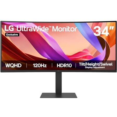 LG UltraWide Monitor 34U62TB-B (Excl.): Curved UWQHD 1440p VA 34 inch, 120Hz, 5ms GtG, HDR10, Multi-adjustment Display, Reader Mode & Flicker Safe, Smart Energy Saving, DP1.4, HDMI, Black LG UltraWide Monitor 34U62TB-B (Excl.): Curved UWQHD 1440p VA 34 inch, 120Hz, 5ms GtG, HDR10, Multi-adjustment Display, Reader Mode & Flicker Safe, Smart Energy Saving, DP1.4, HDMI, Black