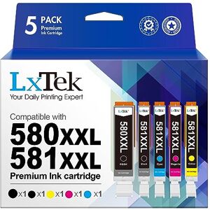 LxTek 580XXL 581XXL Ink Cartridge Replacement for Canon PGI-580 CLI-581 Ink Compatible for Pixma TS6250 TS6350 TS8250 TS6351 TS6251 TS705 TS8550 TS5150 TS6250 TS8500 TS8252 TS9150 TS9155, 5-Pack LxTek 580XXL 581XXL Ink Cartridge Replacement for Canon PGI-580 CLI-581 Ink Compatible for Pixma TS6250 TS6350 TS8250 TS6351 TS6251 TS705 TS8550 TS5150 TS6250 TS8500 TS8252 TS9150 TS9155, 5-Pack