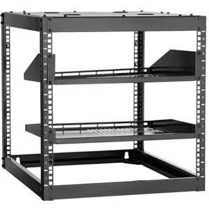 VEVOR 10U Open Frame Network Rack, 23 in Depth, Wall Mounted or Floor Standing Server Rack, Heavy Duty 4 Post, with Vented Shelves & Mounting Hardware, Holds All Your Networking IT Equipment AV Gear VEVOR 10U Open Frame Network Rack, 23 in Depth, Wall Mounted or Floor Standing Server Rack, Heavy Duty 4 Post, with Vented Shelves & Mounting Hardware, Holds All Your Networking IT Equipment AV Gear
