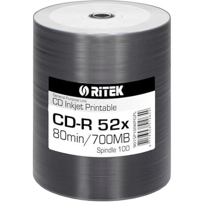 Ritek General Purpose Inkjet Full Surface White Printable CD-R (100 Pack) Ritek General Purpose Inkjet Full Surface White Printable CD-R (100 Pack)