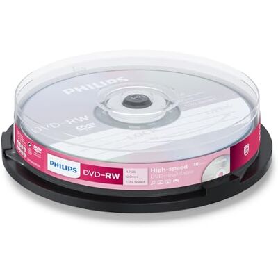 Philips DVD-RW 4.7GB Data/120 Min Video, 4x Speed Recording 10per Spindel Packaging May Vary Philips DVD-RW 4.7GB Data/120 Min Video, 4x Speed Recording 10per Spindel Packaging May Vary