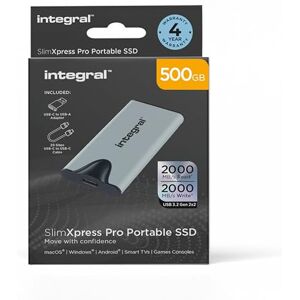Integral SlimXpress Pro 500GB Portable SSD External Hard Drive: USB-C, 2000MB/s Read/Write, USB 3.2 Gen 2x2, Compact Design, Plug & Play, Compatible with Mac, Windows PC, Android, Xbox, PlayStation Integral SlimXpress Pro 500GB Portable SSD External Hard Drive: USB-C, 2000MB/s Read/Write, USB 3.2 Gen 2x2, Compact Design, Plug & Play, Compatible with Mac, Windows PC, Android, Xbox, PlayStation