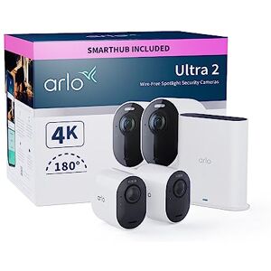Arlo Ultra 2 Security Camera Outdoor, 4K UHD, Wireless CCTV, 6-Month Battery, Colour Night Vision, Weatherproof, Bright Spotlight, 2-Way Audio, 2 Cam Kit, Secure Trial Included, White Arlo Ultra 2 Security Camera Outdoor, 4K UHD, Wireless CCTV, 6-Month Battery, Colour Night Vision, Weatherproof, Bright Spotlight, 2-Way Audio, 2 Cam Kit, Secure Trial Included, White