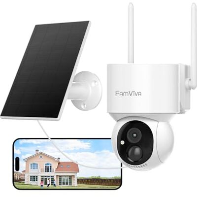 FAMVIVA 2K Solar Security Cameras Wireless Outdoor, 360°PTZ Battery Powered Cameras for Home Security, 2.4G WiFi Outdoor Camera with Color Night Vision, IP66 Waterproof, Motion Sensor Alarm, White FAMVIVA 2K Solar Security Cameras Wireless Outdoor, 360°PTZ Battery Powered Cameras for Home Security, 2.4G WiFi Outdoor Camera with Color Night Vision, IP66 Waterproof, Motion Sensor Alarm, White