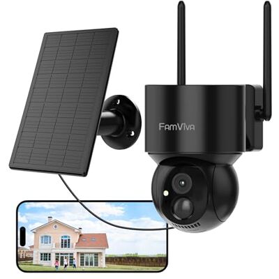 FAMVIVA 2K Solar Security Cameras Wireless Outdoor, 360°PTZ Battery Powered Cameras for Home Security, 2.4G WiFi Outdoor Camera with Color Night Vision, IP66 Waterproof, Motion Sensor Alarm, Black FAMVIVA 2K Solar Security Cameras Wireless Outdoor, 360°PTZ Battery Powered Cameras for Home Security, 2.4G WiFi Outdoor Camera with Color Night Vision, IP66 Waterproof, Motion Sensor Alarm, Black