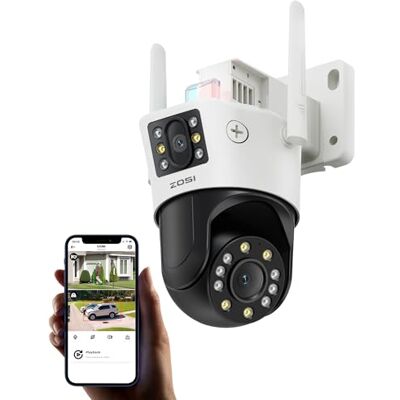 ZOSI Pan/Tilt WiFi Camera Outdoor, 2MP+2MP Dual-Lens Dual View CCTV Camera ZOSI Pan/Tilt WiFi Camera Outdoor, 2MP+2MP Dual-Lens Dual View CCTV Camera