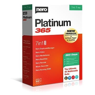 Ahead Nero Platinum 365 All-in-One Multimedia Suite Video Editing 4K/8K Photo AI Organising Music & Media Tools Convert & Burn Backup & PC Optimisation 1 Year License 1 PC Win 11/10 Ahead Nero Platinum 365 All-in-One Multimedia Suite Video Editing 4K/8K Photo AI Organising Music & Media Tools Convert & Burn Backup & PC Optimisation 1 Year License 1 PC Win 11/10