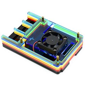 Waveshare Colorful Rainbow Acrylic Case for Raspberry Pi 4 Model B with Cooling Fan Easily Connecting Peripherals Like Camera