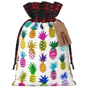 WURTON Rainbow Pineapple Print Xmas Parties Drawstring Gift Bags For Christmas Candy Wrapper, Christmas Supplies