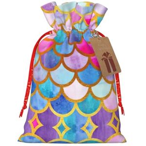 MQGMZ Colorful Rainbow Print Christmas Wrapper Gift Bags With Drawstring Candy Pouch Xmas Party Favor Supplies