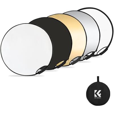 K&F CONCEPT 22"/60Cm 5-in-1 Collapsible Light Reflector with Hand Grip Collapsible Portable Multi Disc with Bag, for Studio and Outdoor Lighting Gold Silver White Black Translucent LE04 K&F CONCEPT 22"/60Cm 5-in-1 Collapsible Light Reflector with Hand Grip Collapsible Portable Multi Disc with Bag, for Studio and Outdoor Lighting Gold Silver White Black Translucent LE04