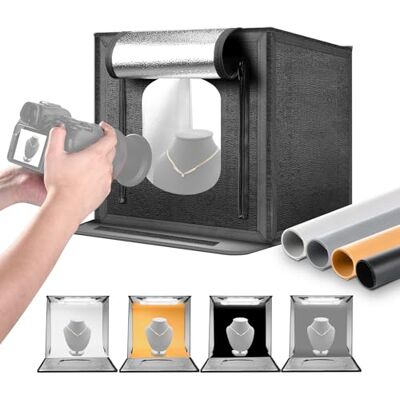 NEEWER 40W Upgraded Photo Studio Light Box, 16"x16" Portable Folding Photography Lightbox, 4 Backdrops, 5600K 144 LEDs 5310lx/0.5m Dimmable Picture Booth Shooting Tent for Jewelry Electronics, LP40 NEEWER 40W Upgraded Photo Studio Light Box, 16"x16" Portable Folding Photography Lightbox, 4 Backdrops, 5600K 144 LEDs 5310lx/0.5m Dimmable Picture Booth Shooting Tent for Jewelry Electronics, LP40