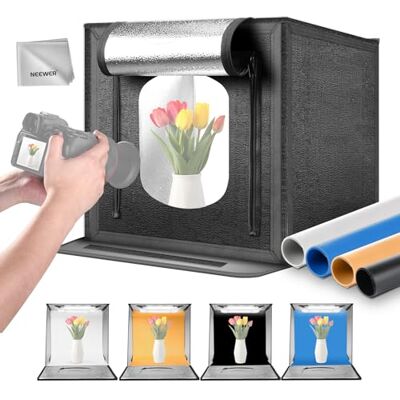 NEEWER Upgraded Photo Studio Light Box, 24"x24" No Glare, 4 Color Backdrops, Cleaning Cloth, 160 LEDs 5600K CRI97+ Folding Mini Desk Photo Booth for Jewelry Electronics Product Photography, LP60 NEEWER Upgraded Photo Studio Light Box, 24"x24" No Glare, 4 Color Backdrops, Cleaning Cloth, 160 LEDs 5600K CRI97+ Folding Mini Desk Photo Booth for Jewelry Electronics Product Photography, LP60