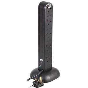 PRO ELEC PELB1698 10 Gang Extension Tower, Black 2m Lead PRO ELEC PELB1698 10 Gang Extension Tower, Black 2m Lead