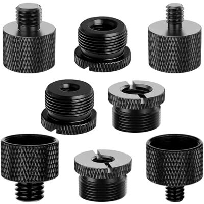 PEAPIN 8 Pack Microphone Thread Adapter Kit, Mic Stand Adapters Includes 1/4" and 3/8" male and female adapters for mic stands, camera tripods and audio equipment PEAPIN 8 Pack Microphone Thread Adapter Kit, Mic Stand Adapters Includes 1/4" and 3/8" male and female adapters for mic stands, camera tripods and audio equipment