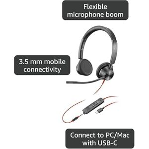 POLY Blackwire 3325 Wired Headset – Flexible Microphone Boom – Hi-fi Stereo Connect to PC/Mac/Mobile via USB-C, USB-A, or 3.5 mm Works with Teams, Zoom POLY Blackwire 3325 Wired Headset – Flexible Microphone Boom – Hi-fi Stereo Connect to PC/Mac/Mobile via USB-C, USB-A, or 3.5 mm Works with Teams, Zoom