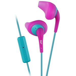 JVC Pink and Green Nozzel Secure Comfort Fit Sweat Proof Gumy Sport Earbuds with long colored cord HA-EN1R15P JVC Pink and Green Nozzel Secure Comfort Fit Sweat Proof Gumy Sport Earbuds with long colored cord HA-EN1R15P