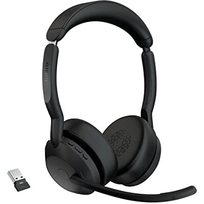 Jabra Evolve2 55 Stereo Wireless Headset Air Comfort Technology, Noise-cancelling Mics, and ANC Works with UC Platforms such as Zoom and Google Meet Black Jabra Evolve2 55 Stereo Wireless Headset Air Comfort Technology, Noise-cancelling Mics, and ANC Works with UC Platforms such as Zoom and Google Meet Black