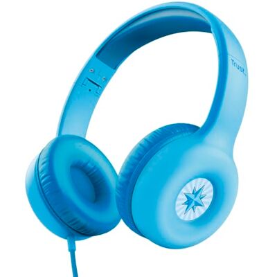 Trust Nouna Kids Headphones Wired with Safe Volume Limit (85dB) for Girls and Children Age 4-10, On Ear Foldable Headset with In-line Microphone, 3.5mm Connection, Stickers Included Blue Trust Nouna Kids Headphones Wired with Safe Volume Limit (85dB) for Girls and Children Age 4-10, On Ear Foldable Headset with In-line Microphone, 3.5mm Connection, Stickers Included Blue