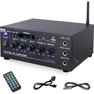 Pyle Compact Mini Home Power Amplifier 40W Smart Small Audio Stereo Receiver w/AUX, 2 Microphone IN, COM/8-Ohm/25V/70V Speakers, LED, Input Selector, For PA, Amplified Speaker Sound System Pyle Compact Mini Home Power Amplifier 40W Smart Small Audio Stereo Receiver w/AUX, 2 Microphone IN, COM/8-Ohm/25V/70V Speakers, LED, Input Selector, For PA, Amplified Speaker Sound System