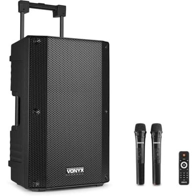 VONYX VSA500 12-Inch Portable PA System with 2 Wireless Mics, 800W Portable PA Speaker, Complete Sound System for Events, Parties, Public Speaking, Versatile and Durable Audio Solution VONYX VSA500 12-Inch Portable PA System with 2 Wireless Mics, 800W Portable PA Speaker, Complete Sound System for Events, Parties, Public Speaking, Versatile and Durable Audio Solution